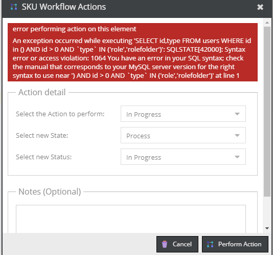 System displays error when the "Notification users" field in Workflow ...
