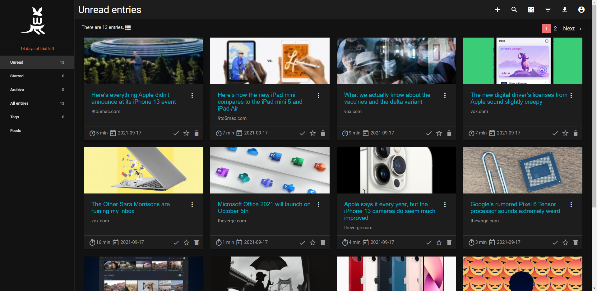 2021-09-17 15-45-02 Unread entries – wallabag - Google Chrome