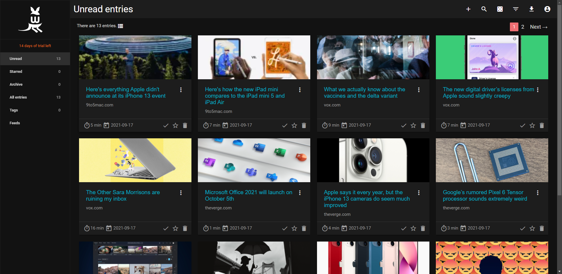 2021-09-17 15-45-54 Unread entries – wallabag - Google Chrome
