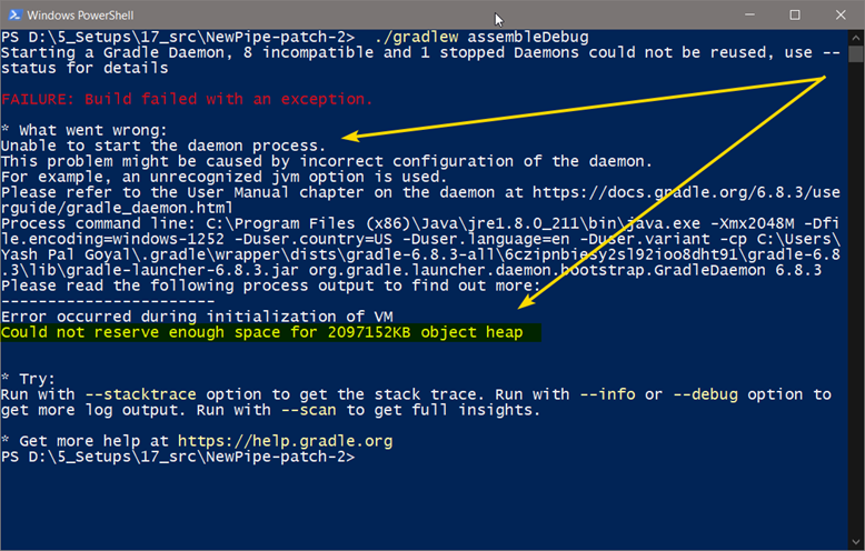 JVM Error on trying to build · Issue #6333 · TeamNewPipe/NewPipe · GitHub