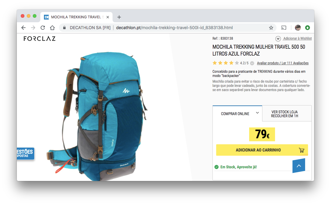 mochila trekking travel 500