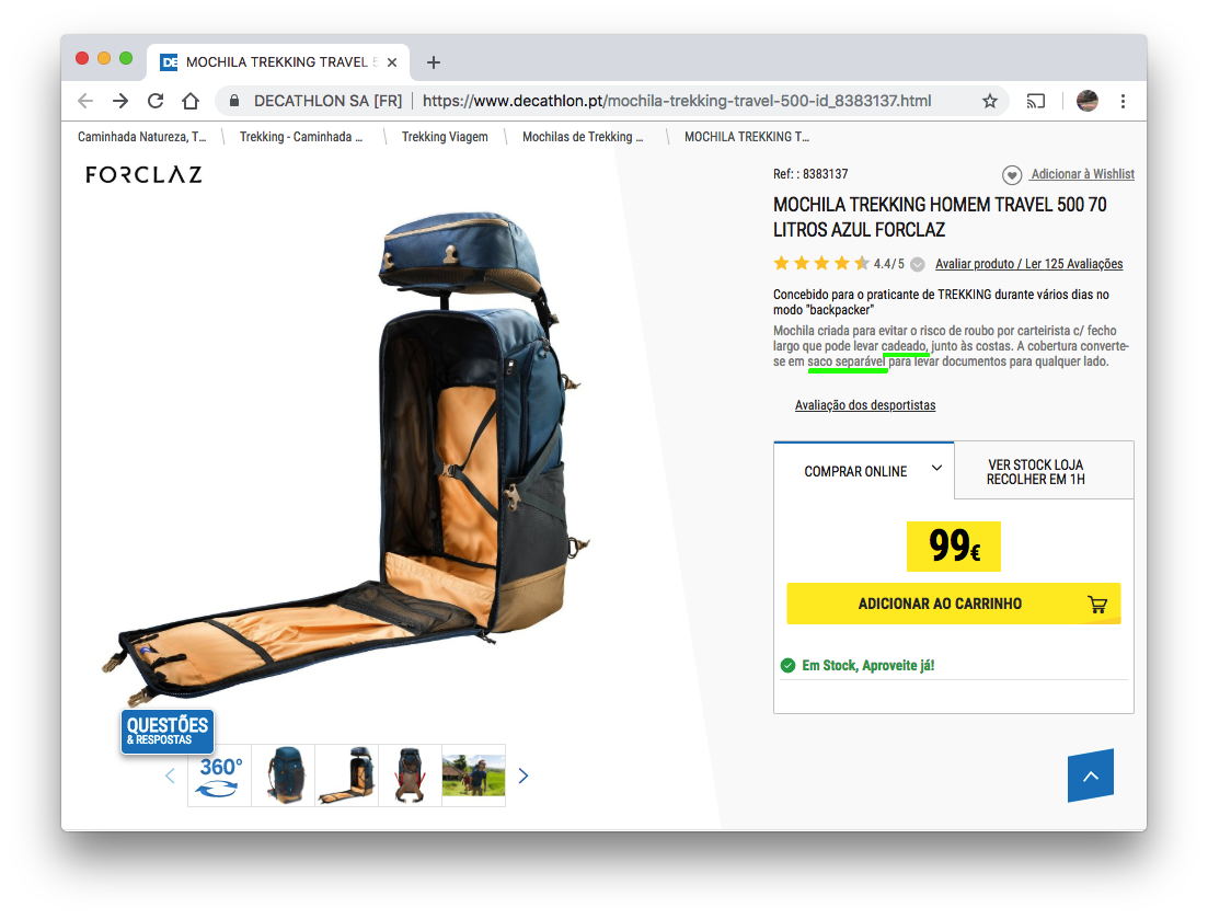 mochila trekking travel 500