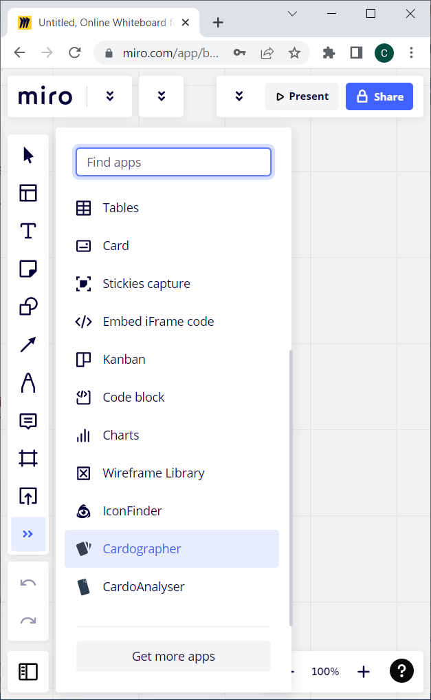 miro cardographer app in menu