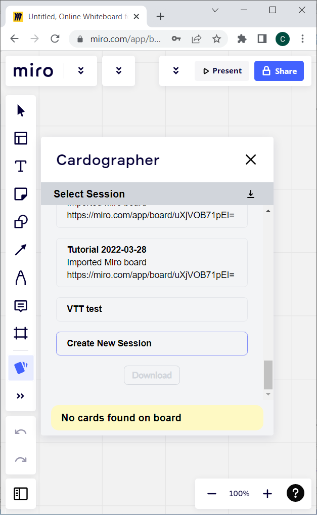 miro cardographer app create new session