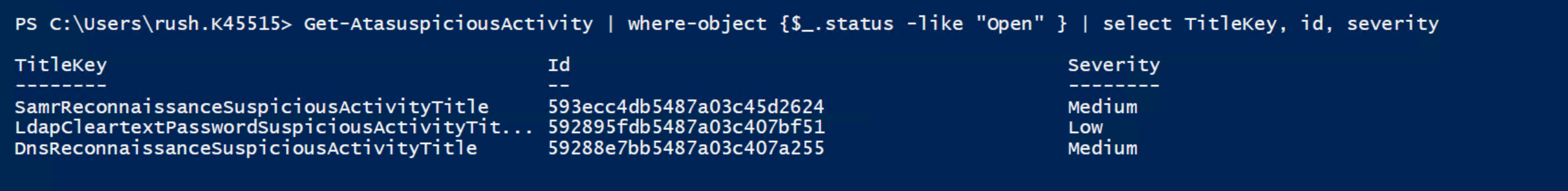 unable to filter results from Get-AtaSuspiciousActivity · Issue #3 ...