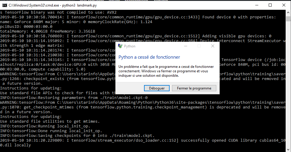 python3.exe crush after running python script with tensorflow · Issue ...