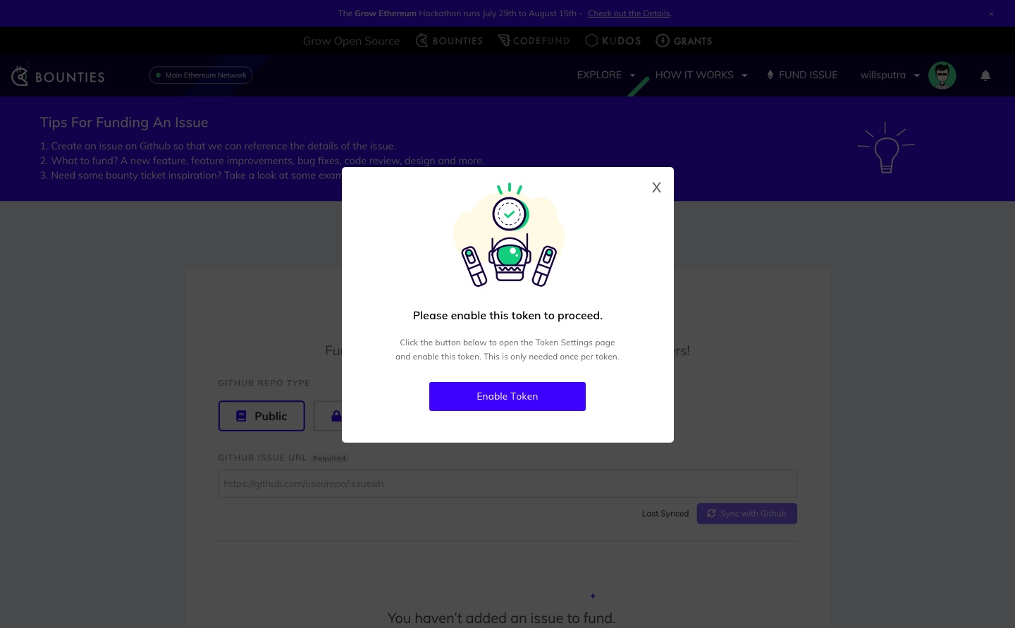 token activate modal