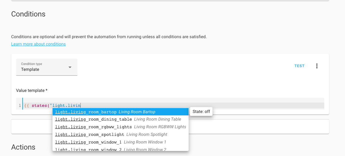 Screenshot showing the template selector