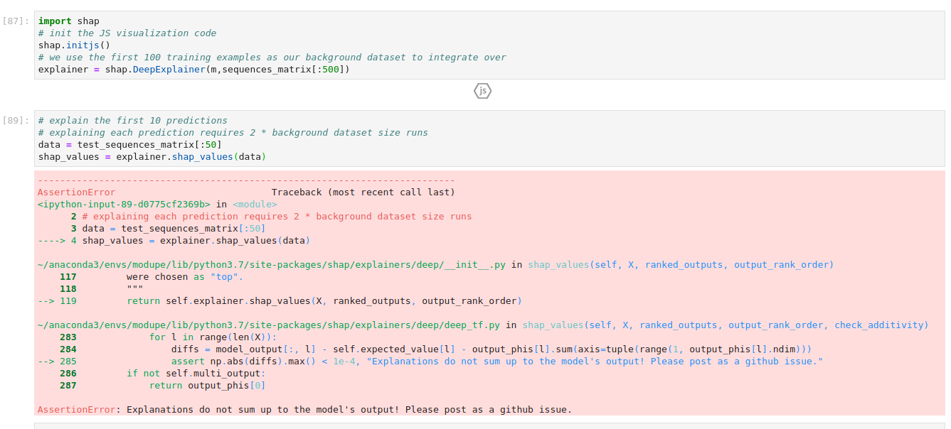 AssertionError: Explanations do not sum up to the model's output ...