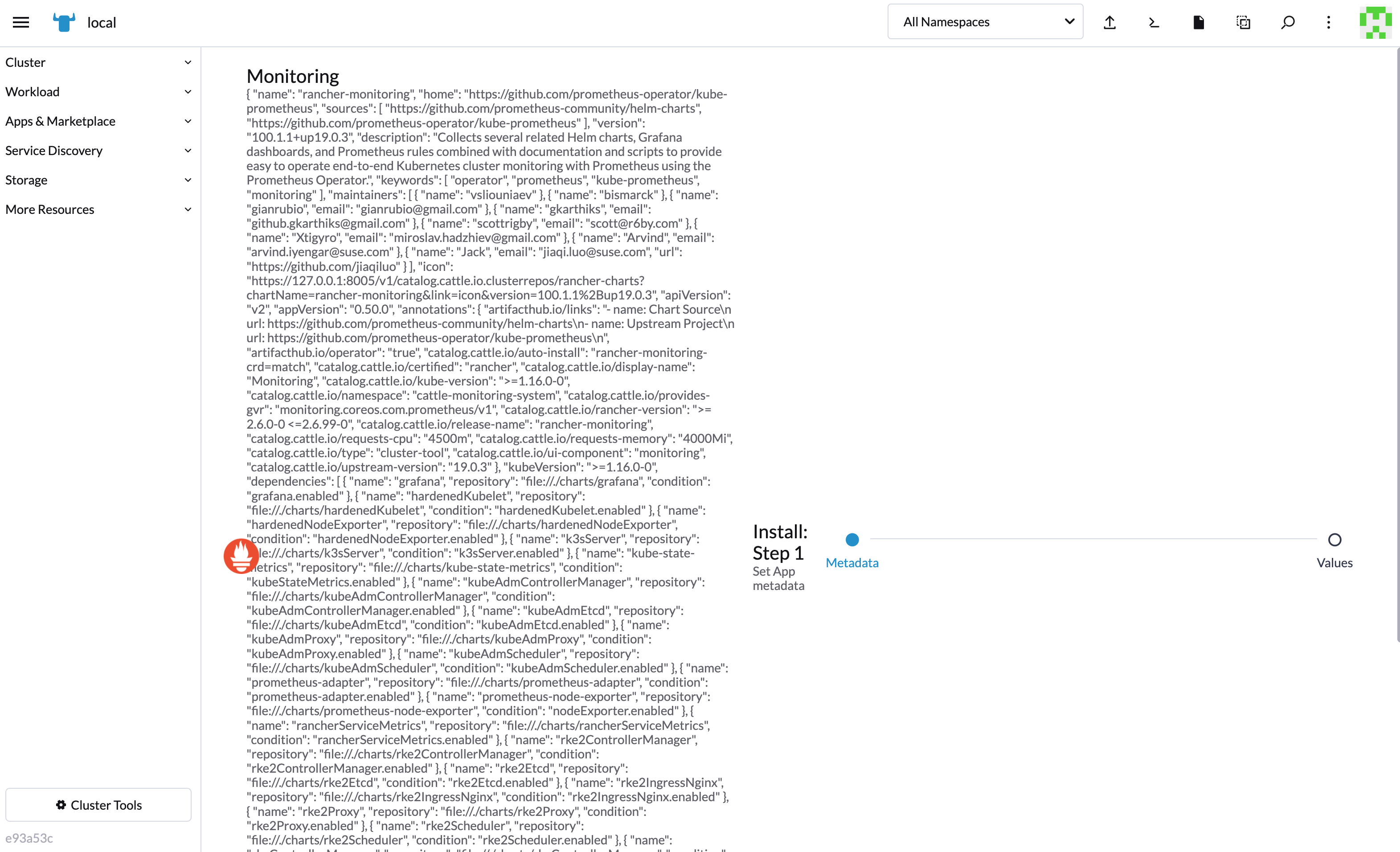 Json blob show on chart install page · Issue 5248 · rancher/dashboard