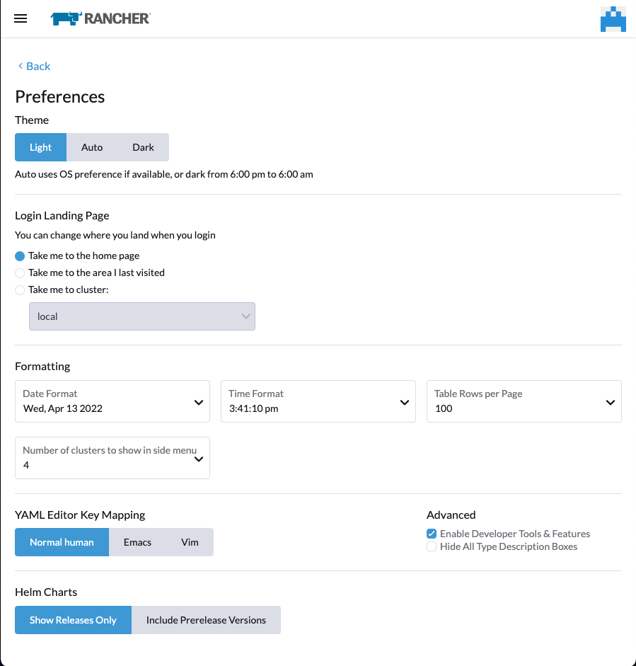 The 'Enable developer tools and features' checkbox in user preferences ...