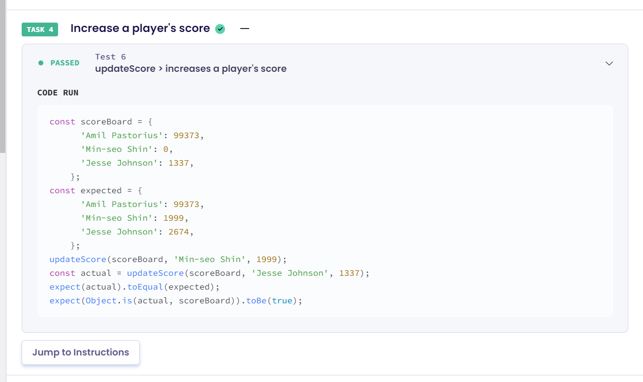 The tests pass with the current exemplar solution