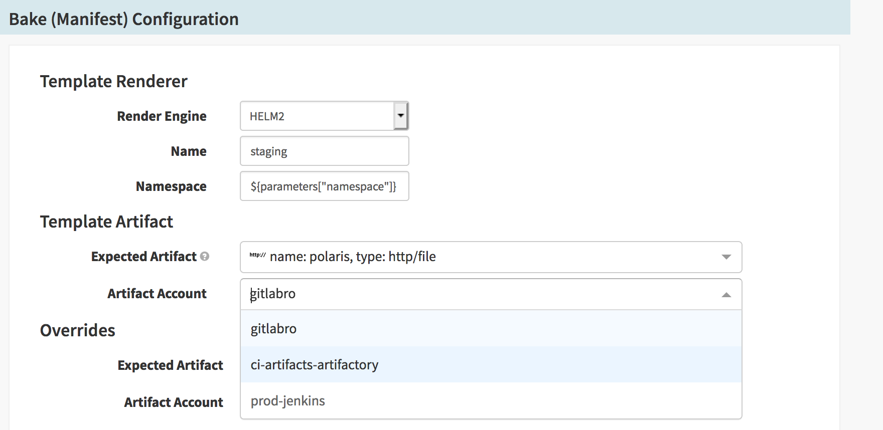 spinnaker UI - In pipelines under bake stage, Artifact Account is not ...