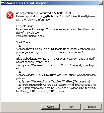 An error I haven't encountered before · Issue #3771 · SubtitleEdit ...