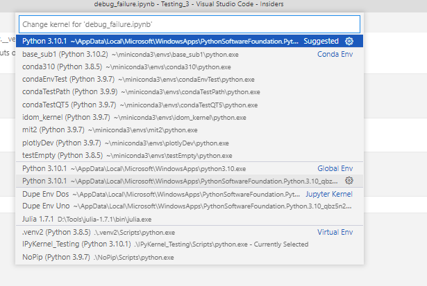 Python 3.9 environments not showing up in Kernel list but are in ...