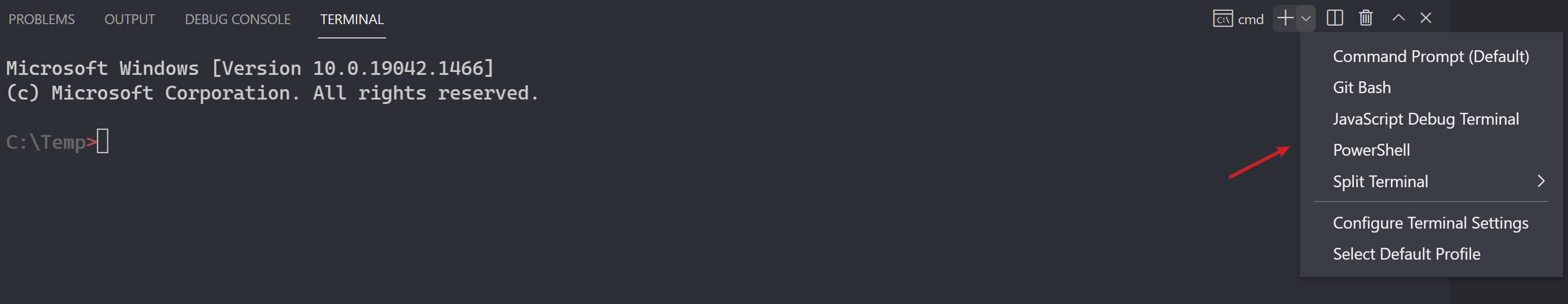 The list of available terminals doesn't show up and the default profile ...