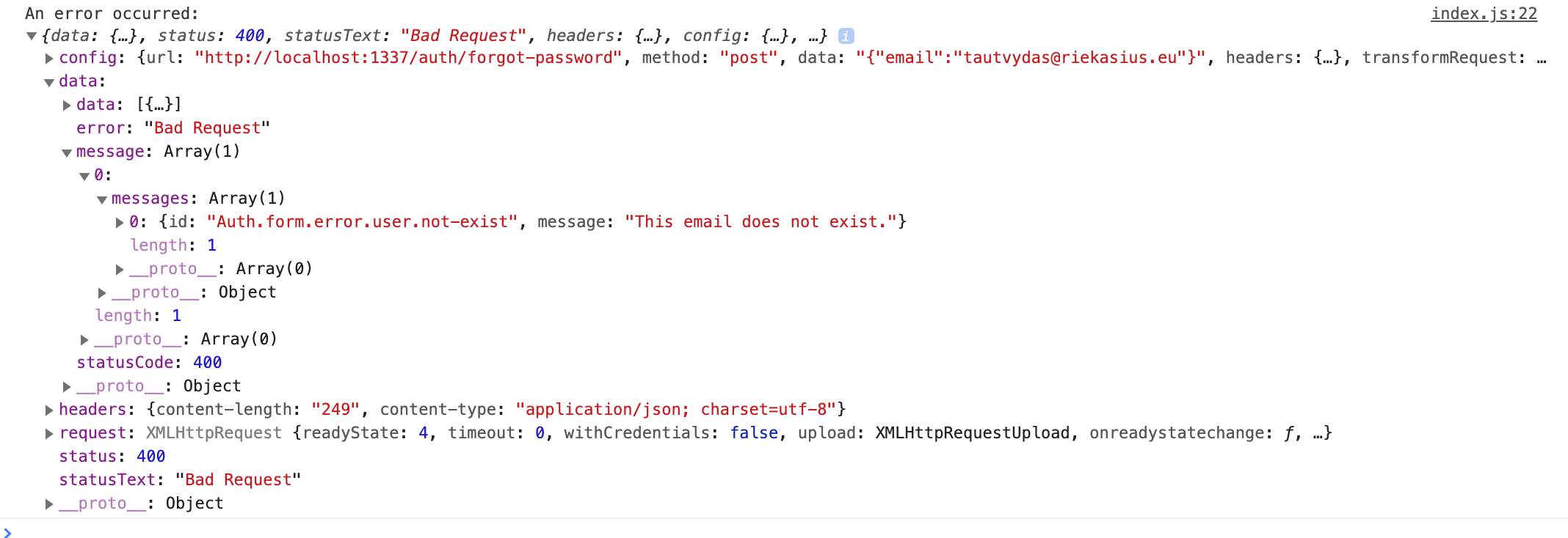 Strapi & sendgrid forgot password request issue: 400 error Bad Request ...