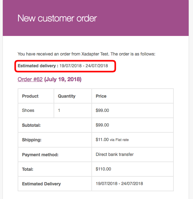 estimated delivery on top