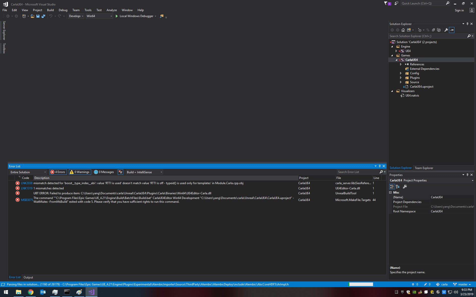 Linking errors when compiling CarlaUE4 from source in Visual Studio ...