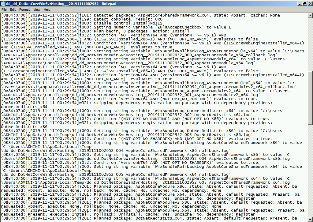 Error installing microsoft net core 2 2 7 windows server hosting