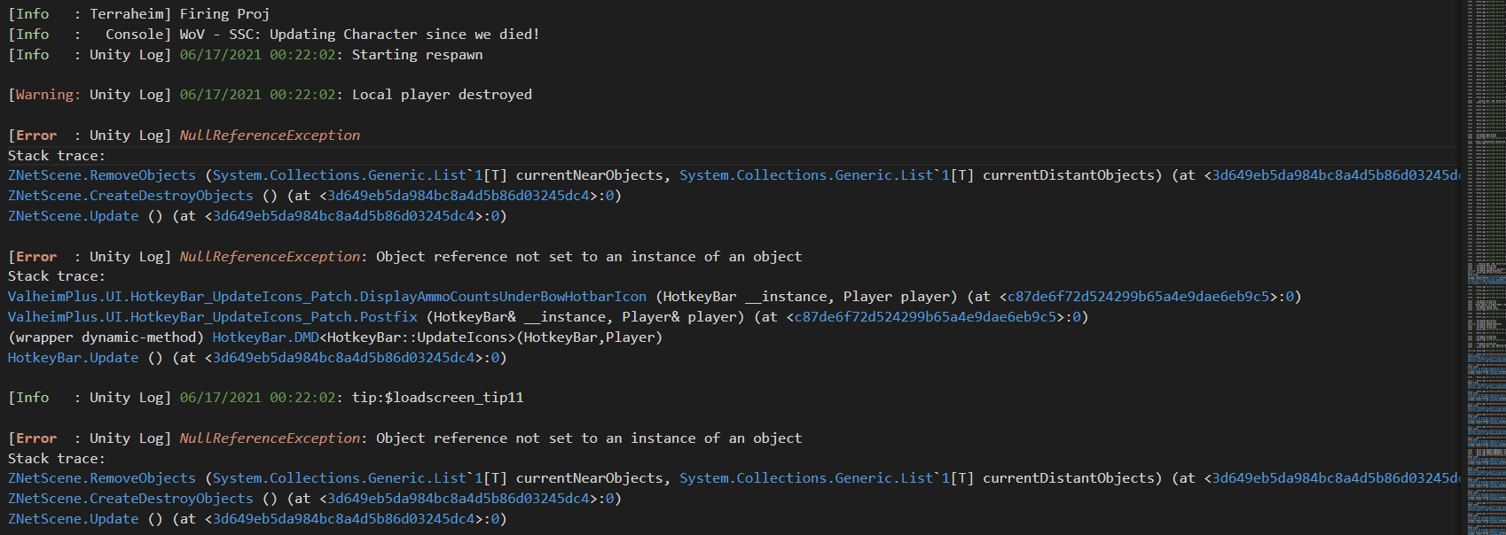 [BUG] After Death Hotbar Error Spam · Issue #608 · valheimPlus ...