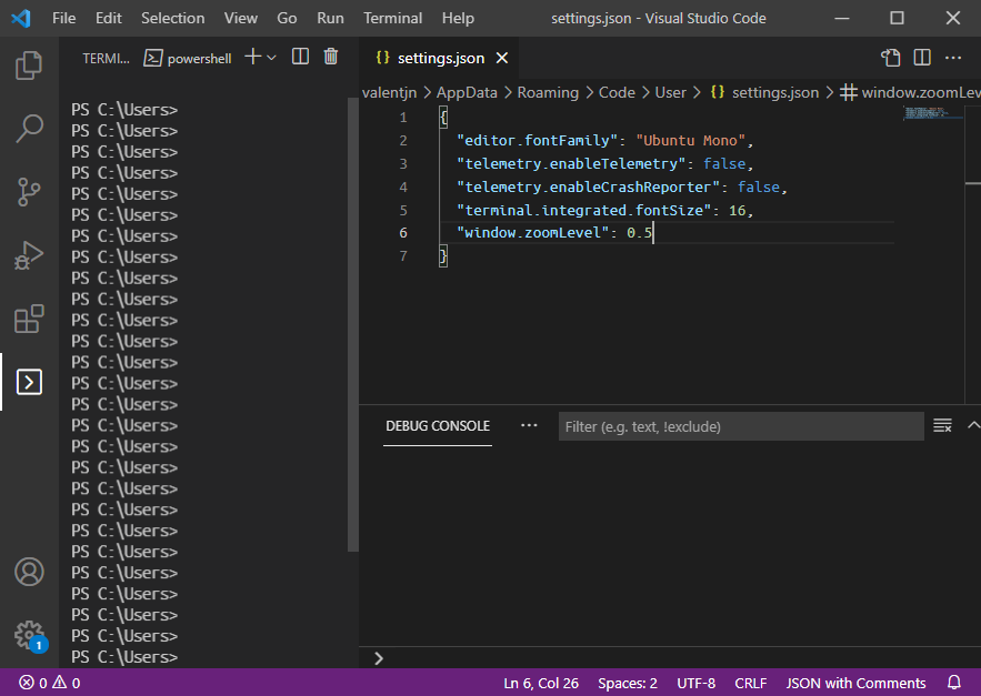 Blank space above integrated terminal when using decimal value for ...