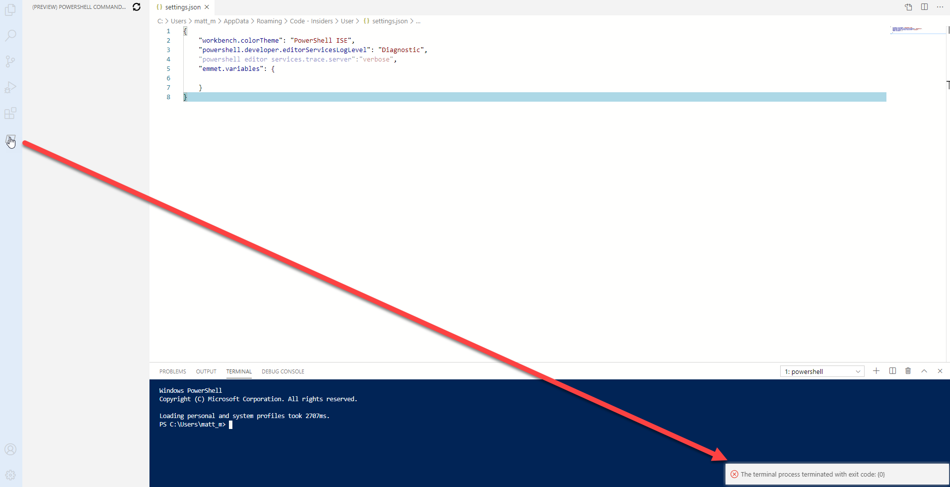 Error: The terminal process terminated with exit code: {0} · Issue ...
