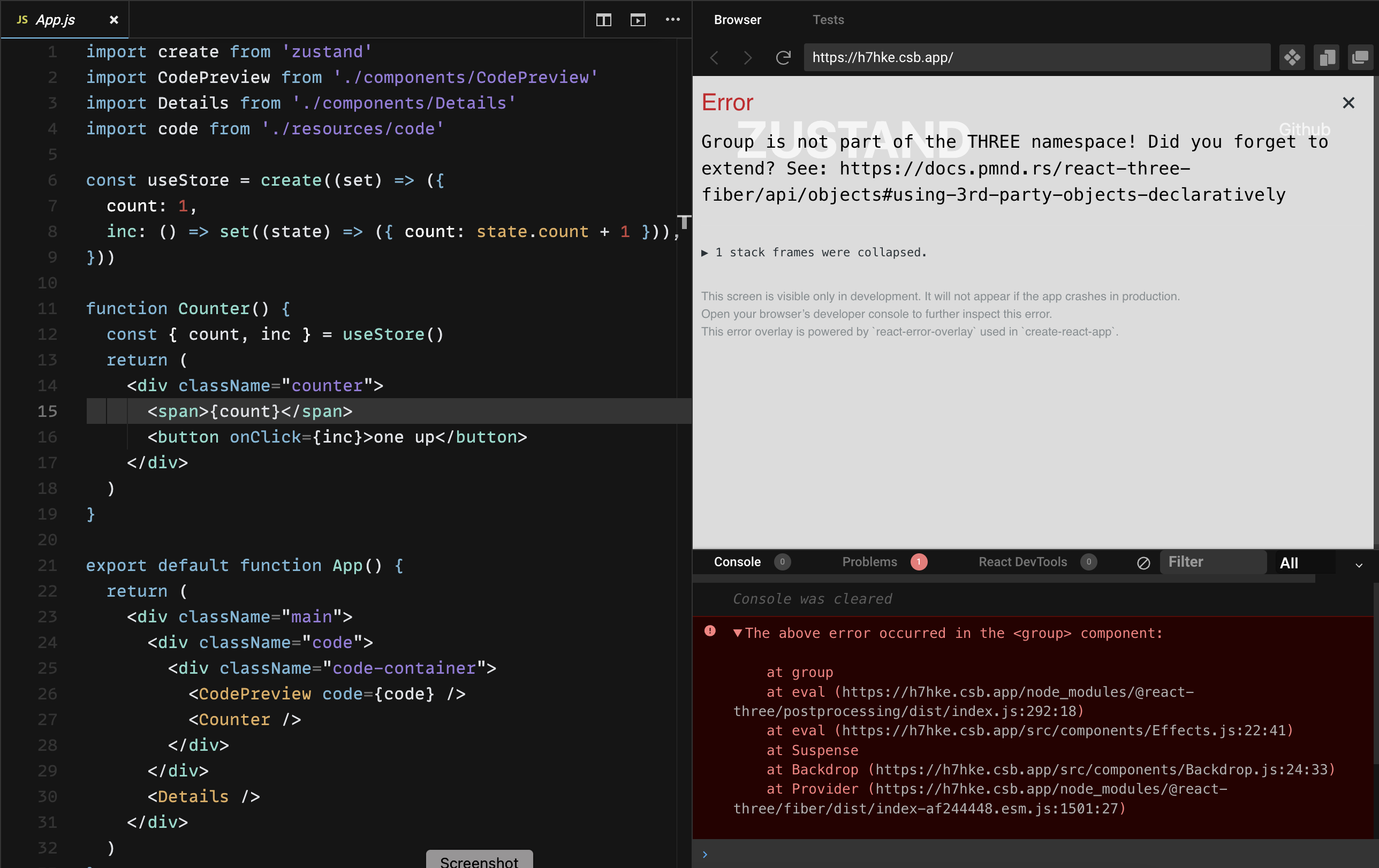 Demo code-sandbox not working · Issue #1158 · pmndrs/zustand · GitHub
