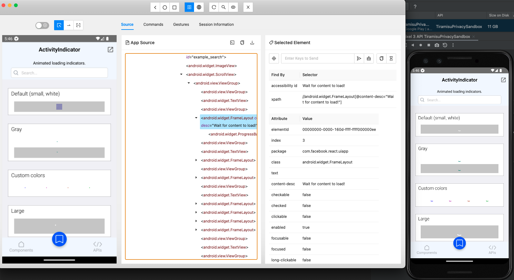 [Android] TestID for Activity Indicator component is not visible