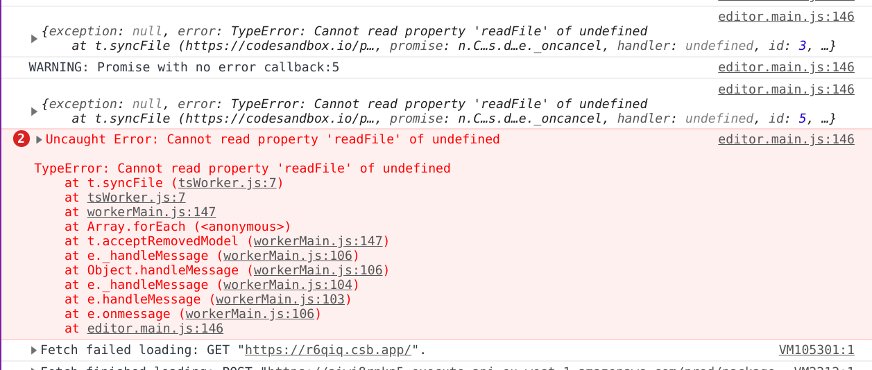 Embedding a Vanilla + TS sandbox errors. · Issue #2316 · codesandbox ...