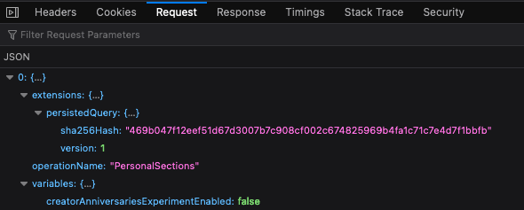A typical Twitch gql request