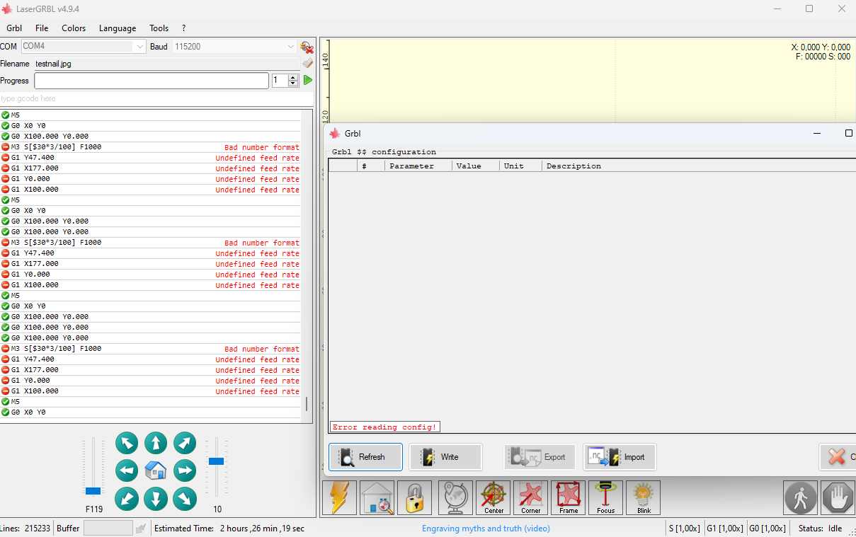 M3 bad number format framing laser mode should be the same as import