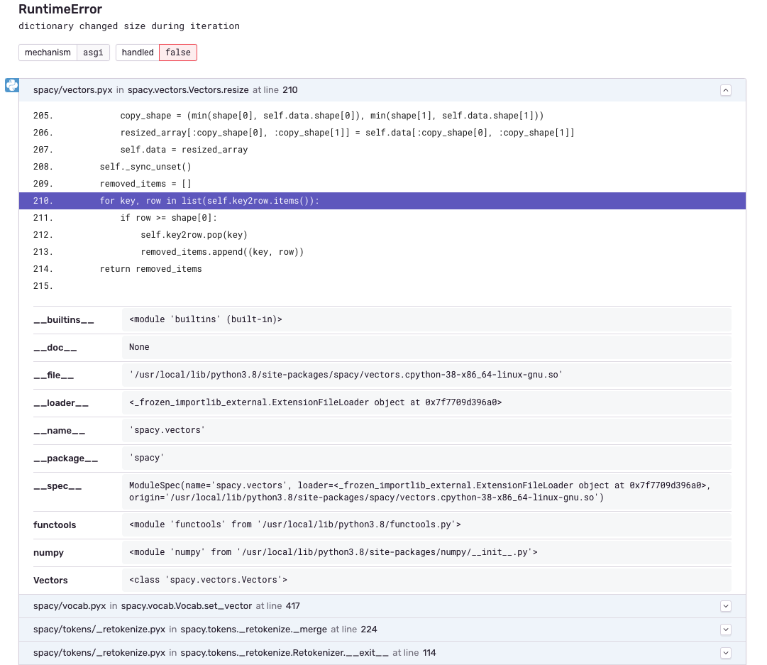 Vectors.Pyx - Dictionary Size Changed During Iteration