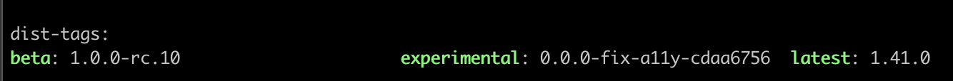npm view dist-tags part screenshot