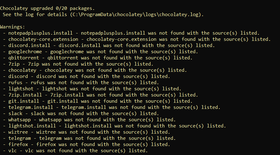 when i try to update my packages: was not found with the source(s ...