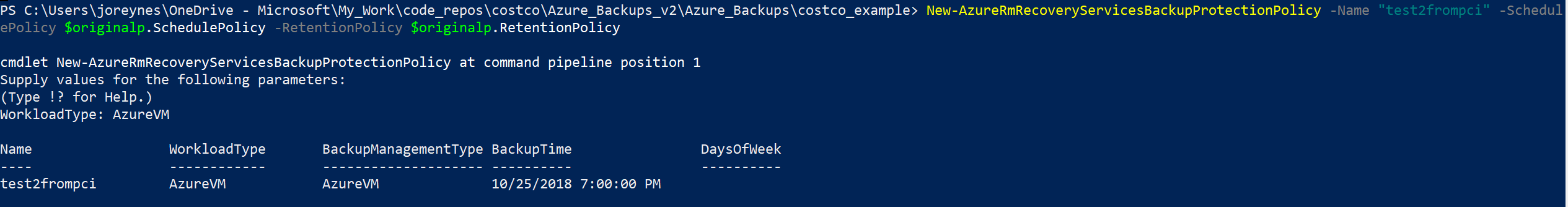 Microsoft RecoveryServices vaults backupPolicies Powershell Timezone Issue In Azure Portal 