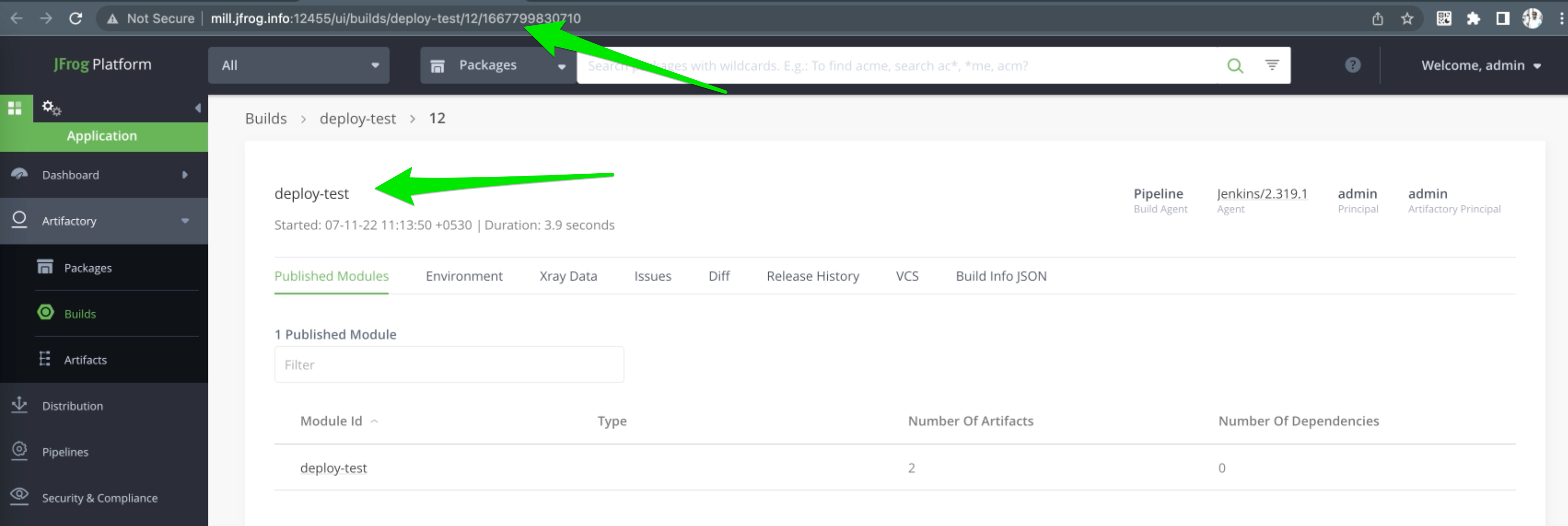 Build url that is constructed for Artifactory in Jenkins is not loading ...