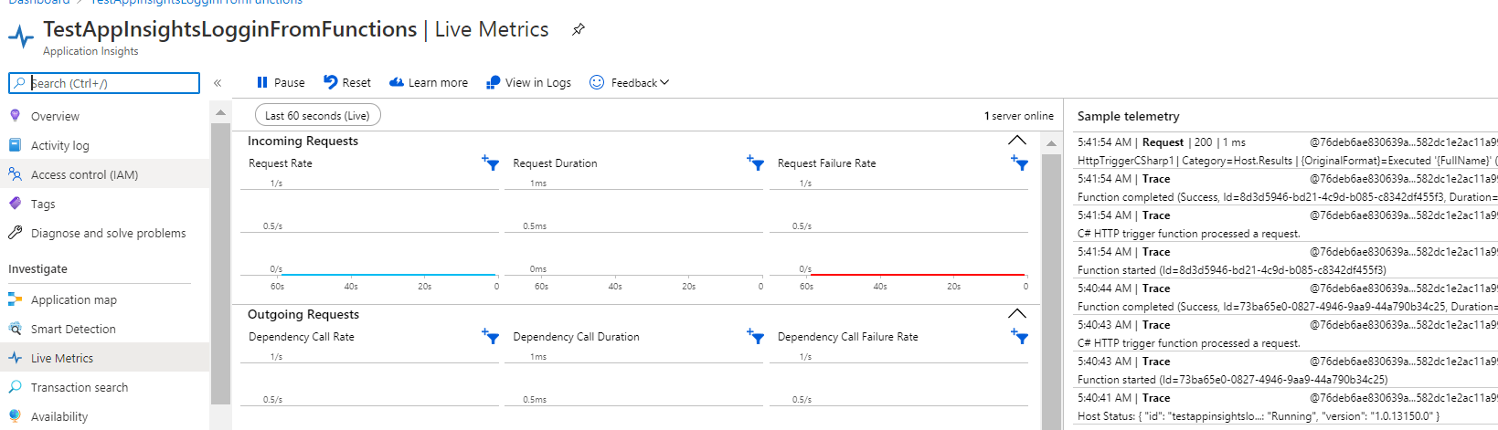 Azure V3 to V1 converted Function app - not logging any requests to App ...