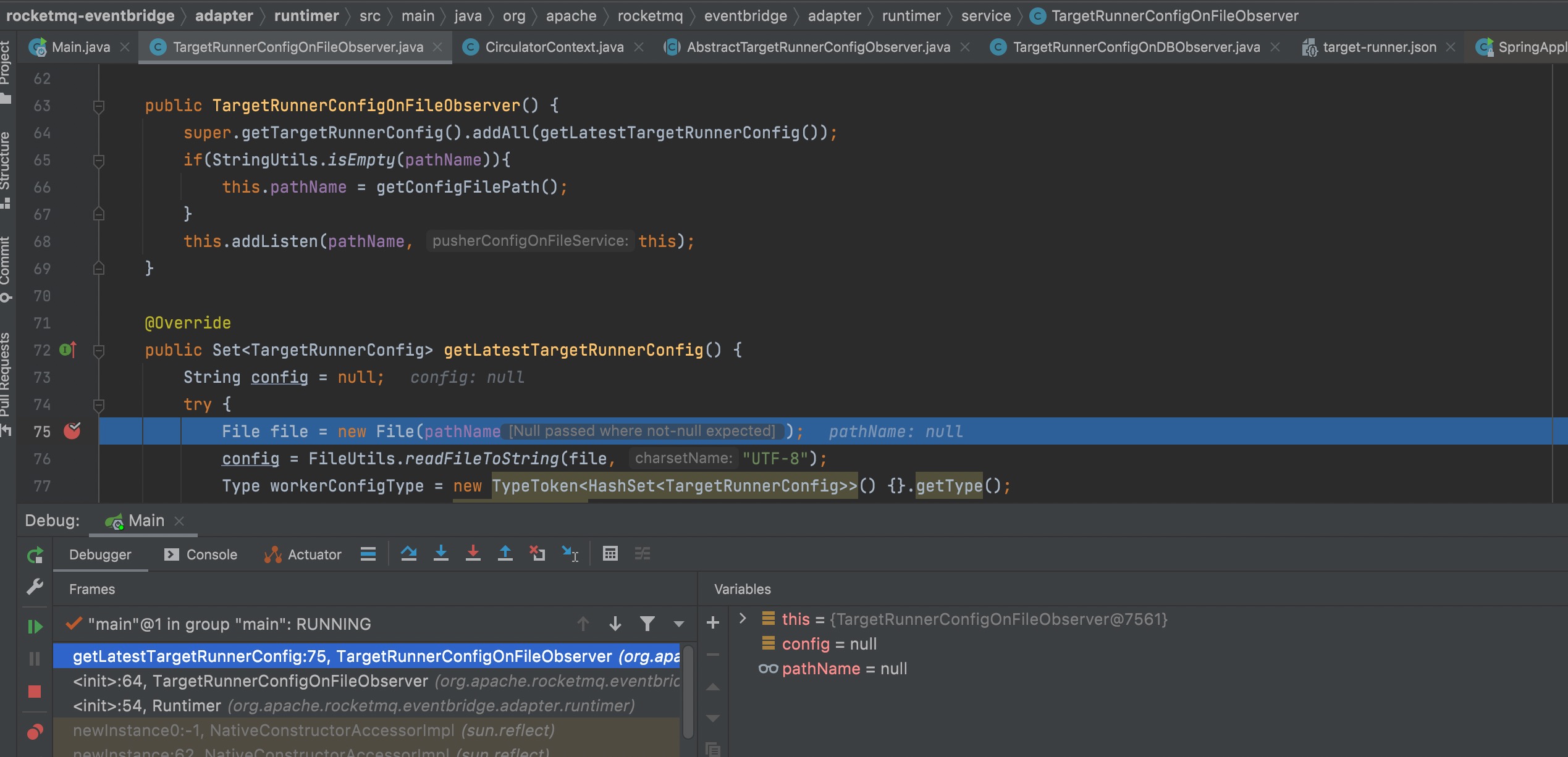 fix Null pointer exception when TargetRunner starts in file mode