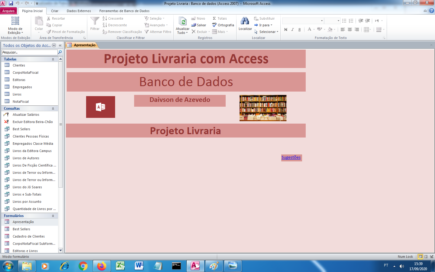 GitHub - DAIVSONAZE/Projeto_Livraria_Access: Projeto de Livraria no  Micrsoft Access 2010, image size:1440x900