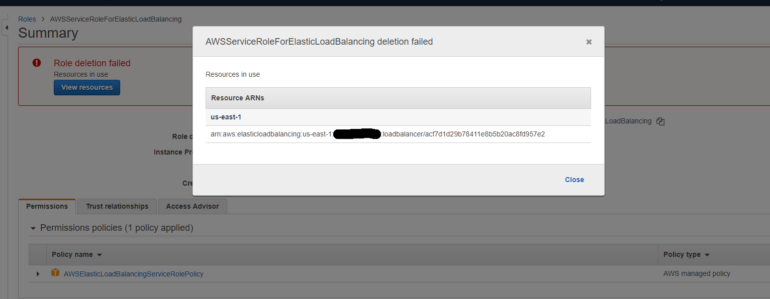 awsserviceroleforelasticloadbalancing_issue