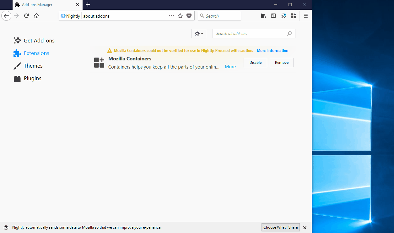 "Containers" panel is wrongly displayed when it's pinned to the