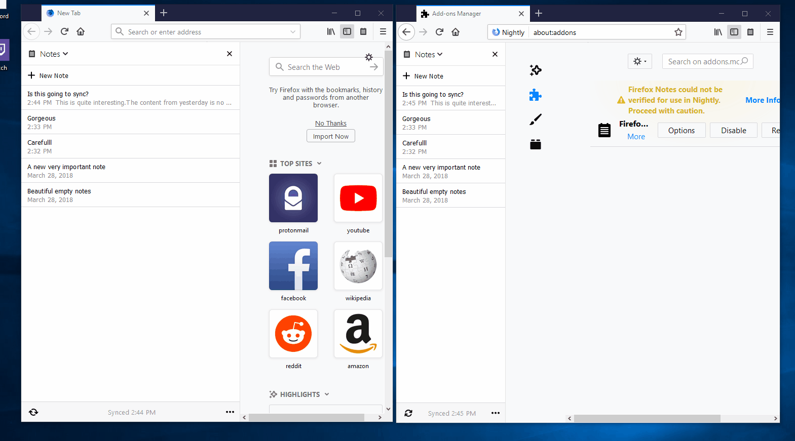 The Notes List is not correctly synchronized across Firefox profiles ...