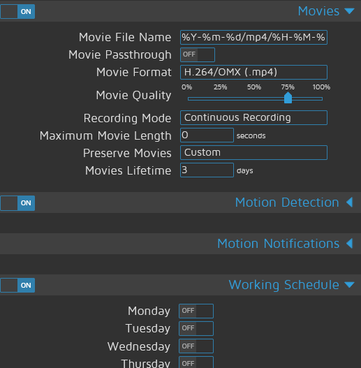 Schedule for normal recording · Issue 2835 · motioneyeproject