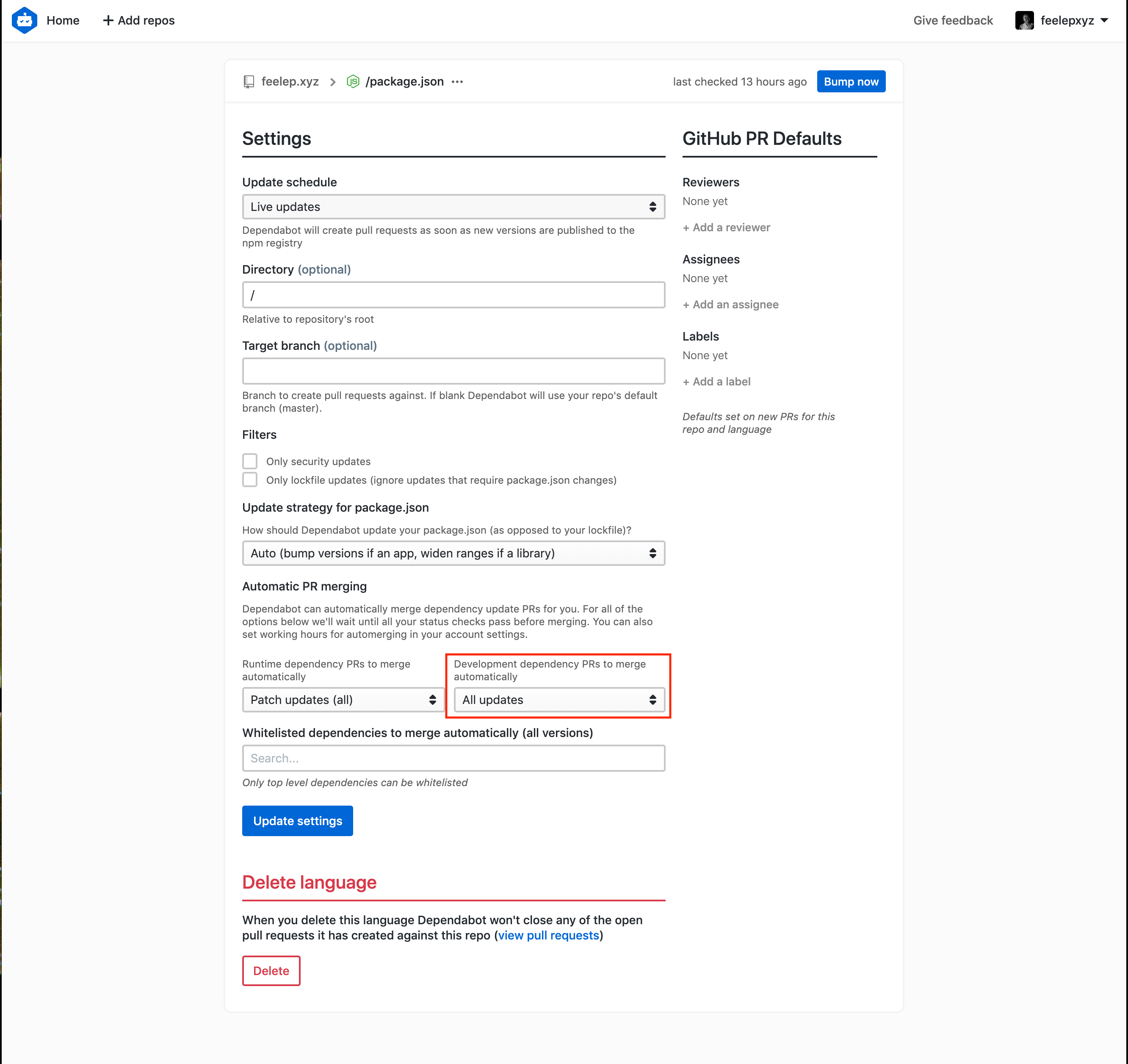 Feature request: Auto-merging of devDependencies for javascript · Issue ...
