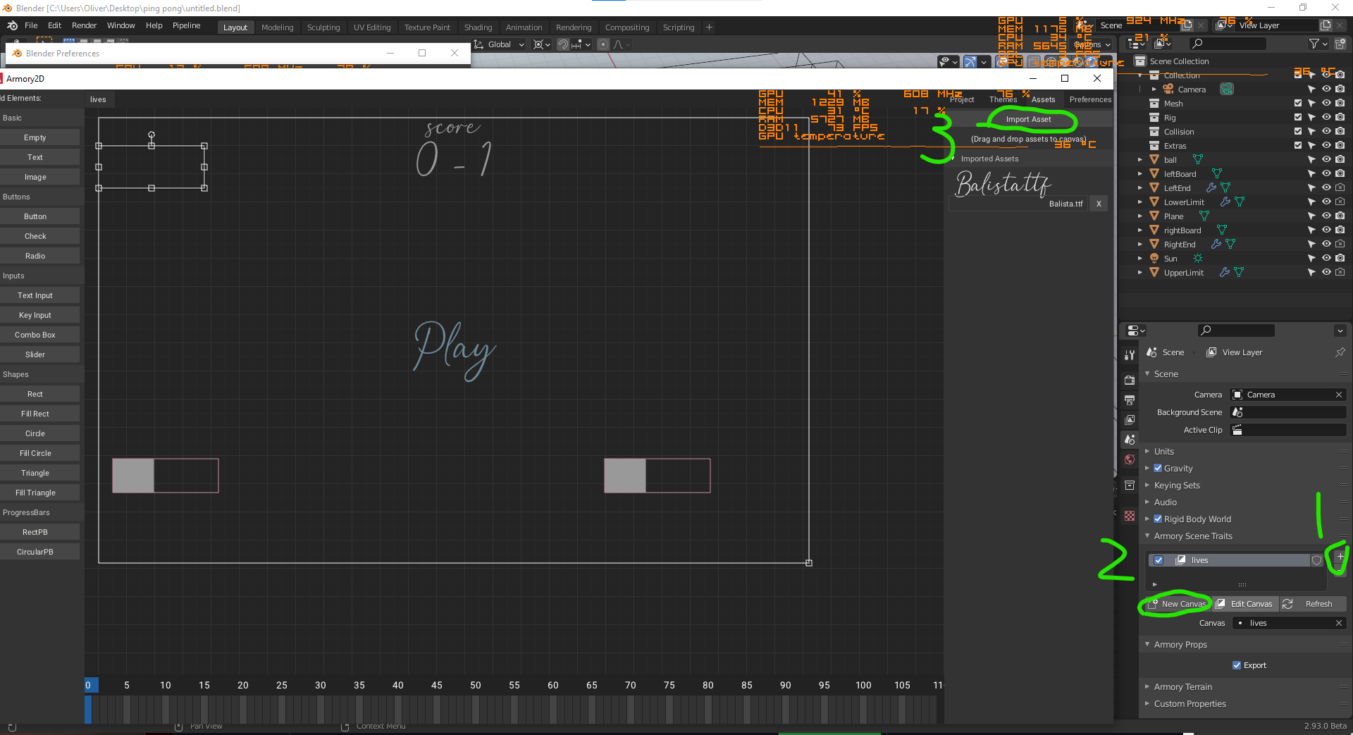 Canvas wont display in Armorys renderer when a font is used with a text