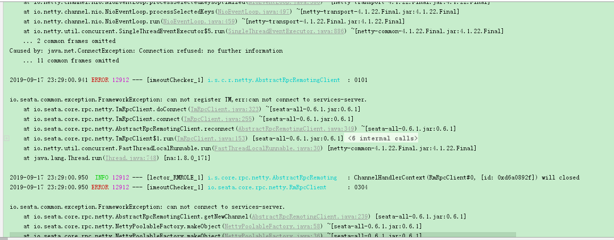 【跪求解决】springcloud-jpa-seata这个demo启动order-service，storage-service ...