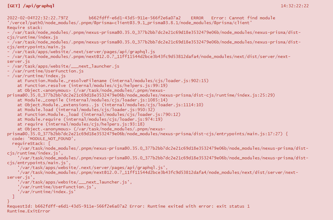 @prisma/client module not found in production mode on Vercel · Issue