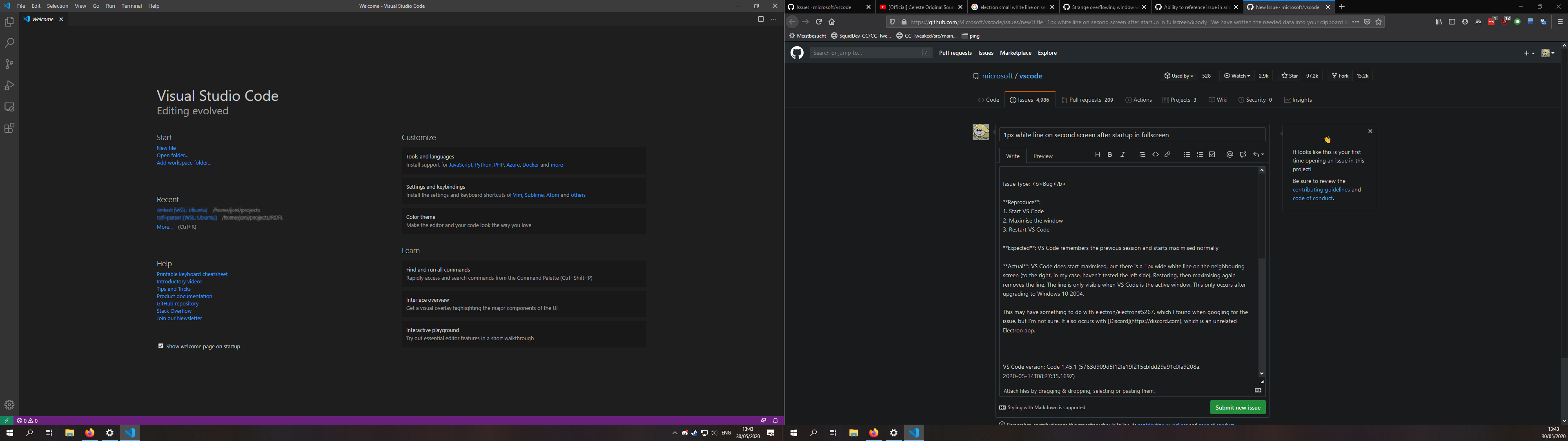 1px white line on second screen after startup in fullscreen · Issue ...