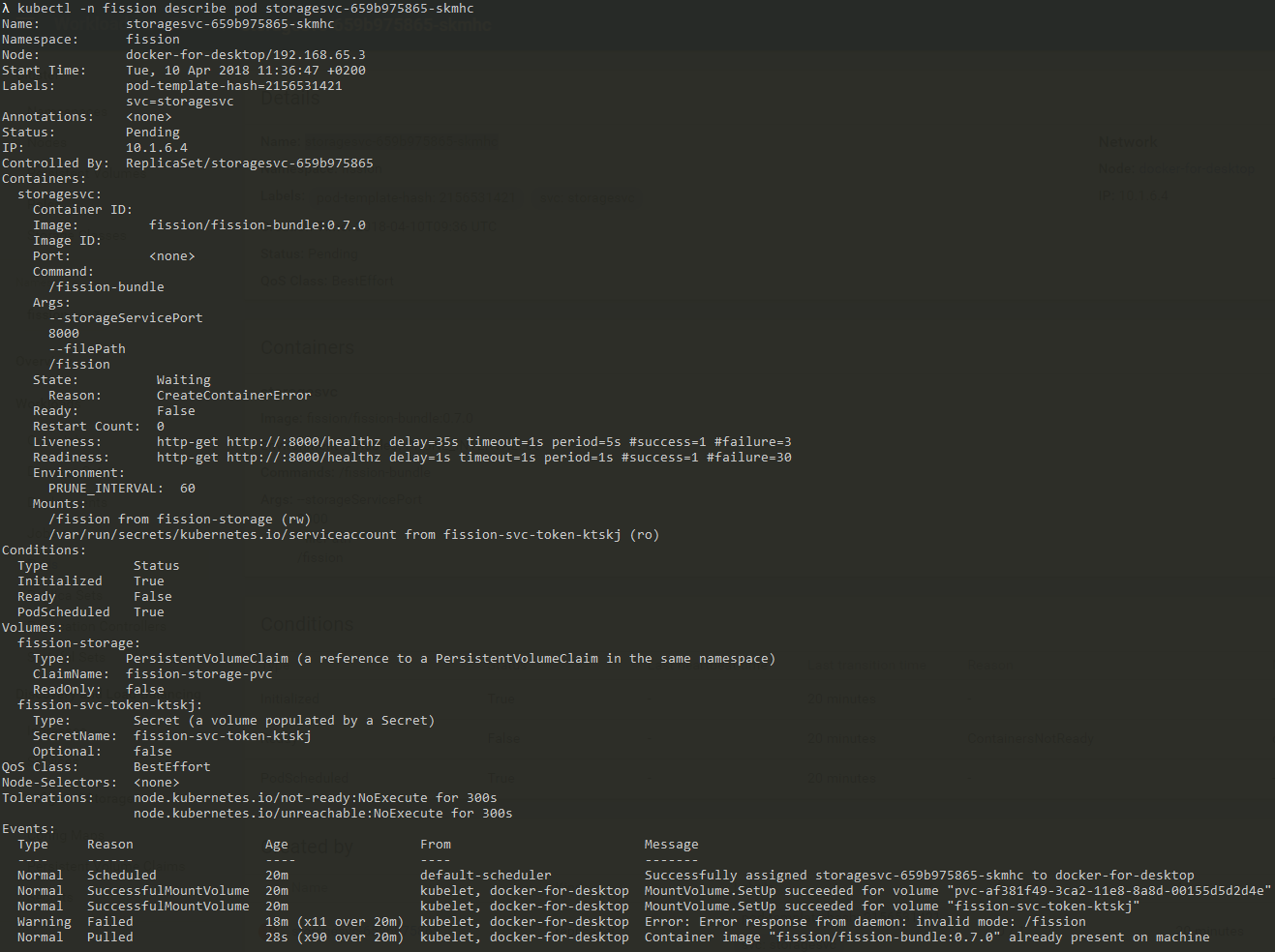 Storagesvc failed to launch due to docker invalid mode issue 618